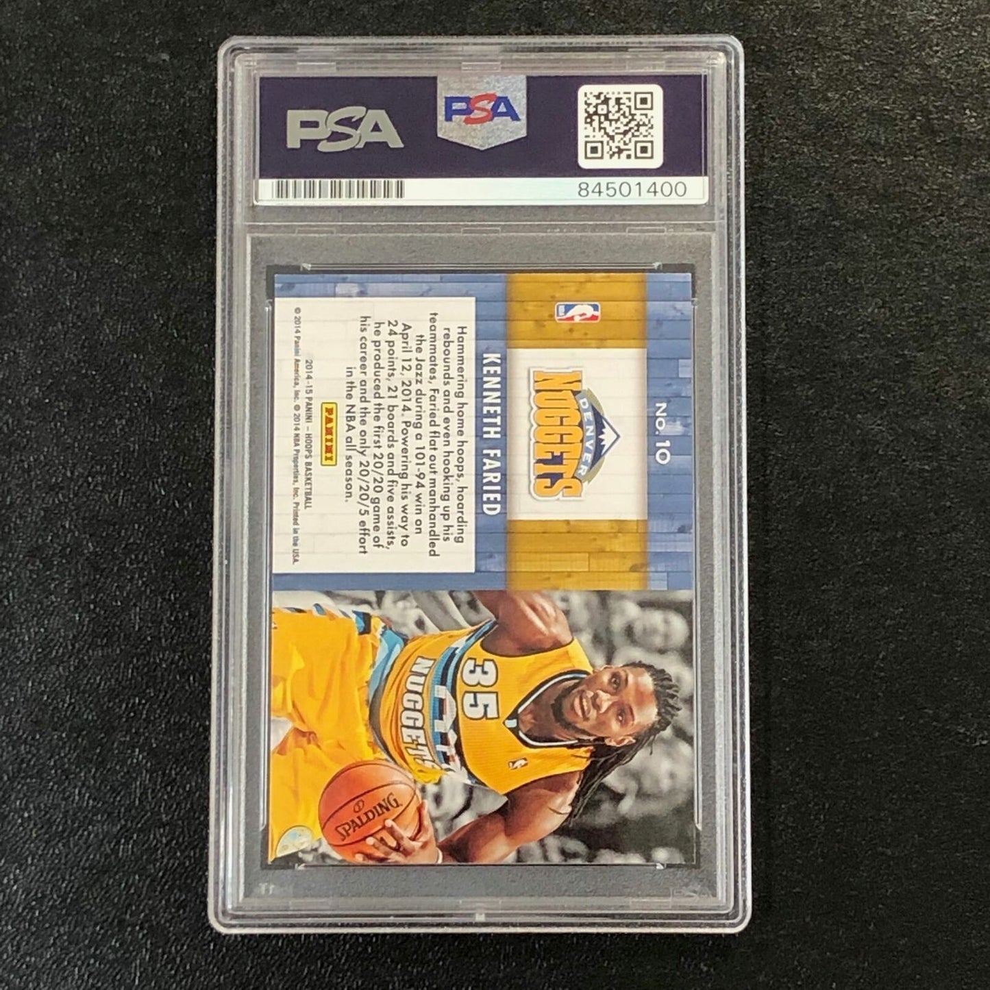 2014-15 NBA HOOPS LIGHTS CAMERA ACTION #10 Kenneth Faried Signed AUTO PSA Slabbe