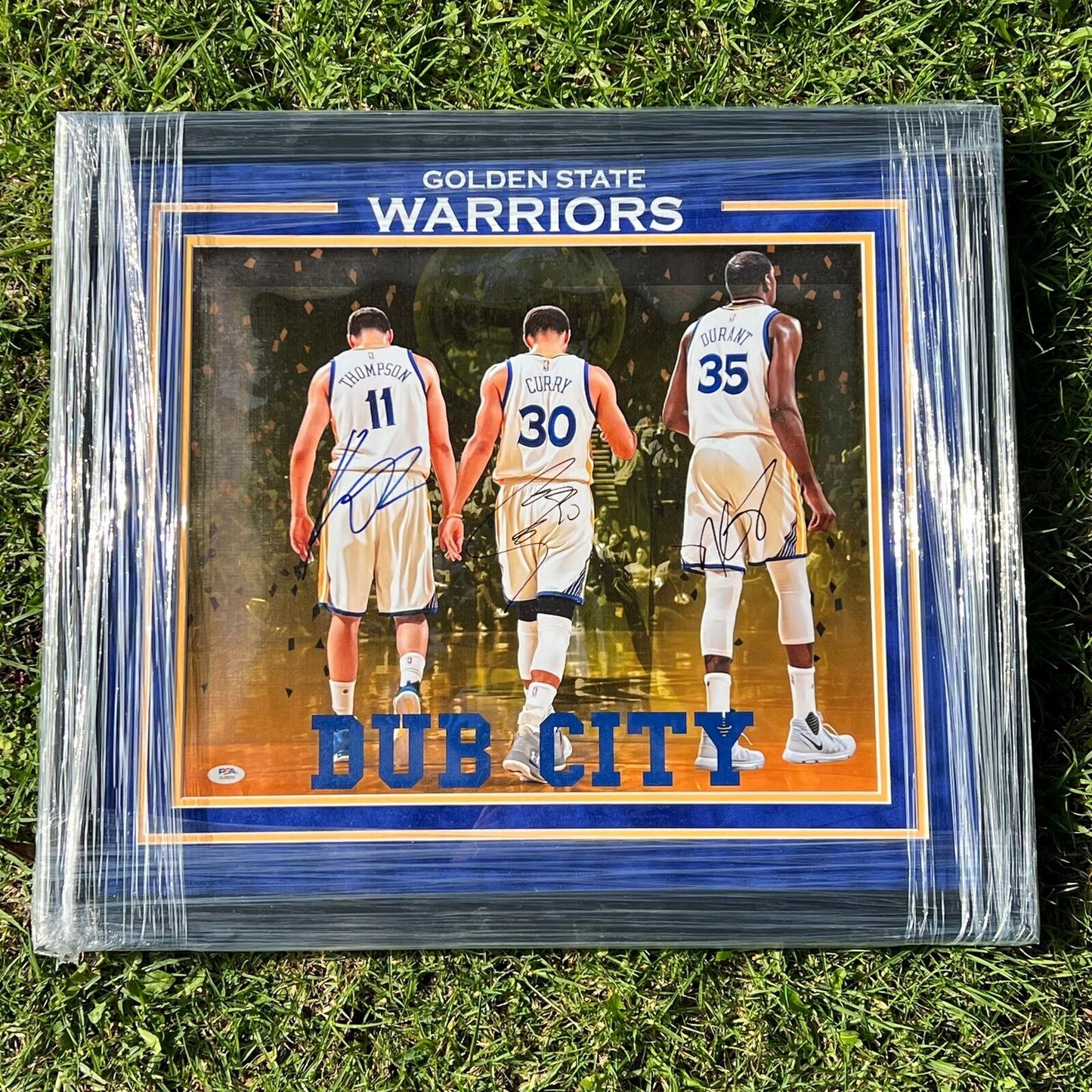Steph Curry/Kevin Durant/Klay Thompson Signed Photo PSA/DNA 20x27 Framed Authent