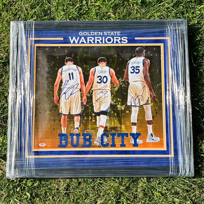 Steph Curry/Kevin Durant/Klay Thompson Signed Photo PSA/DNA 20x27 Framed Authent