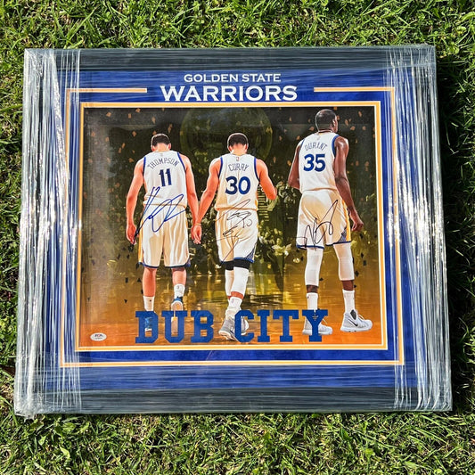 Steph Curry/Kevin Durant/Klay Thompson Signed Photo PSA/DNA 20x27 Framed Authent