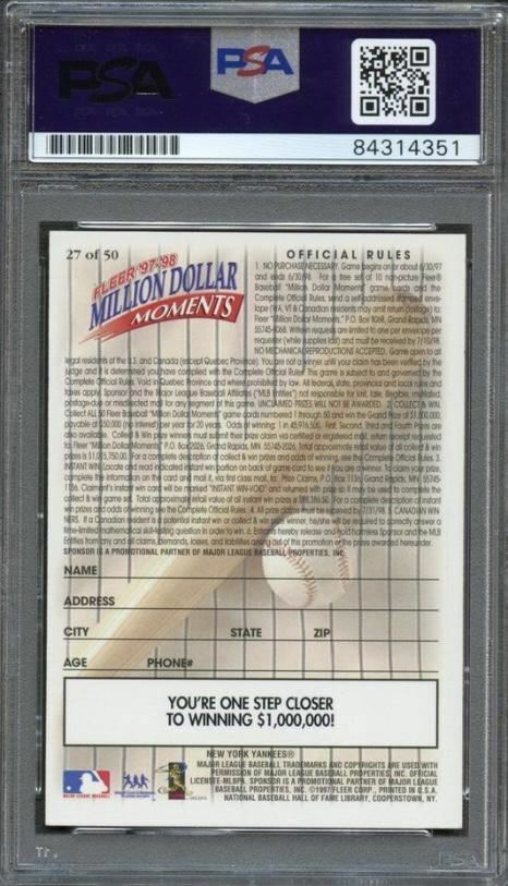 1997-98 Fleer Million Dollar Moments #27 Bobby Richardson Signed Card AUTO Grade