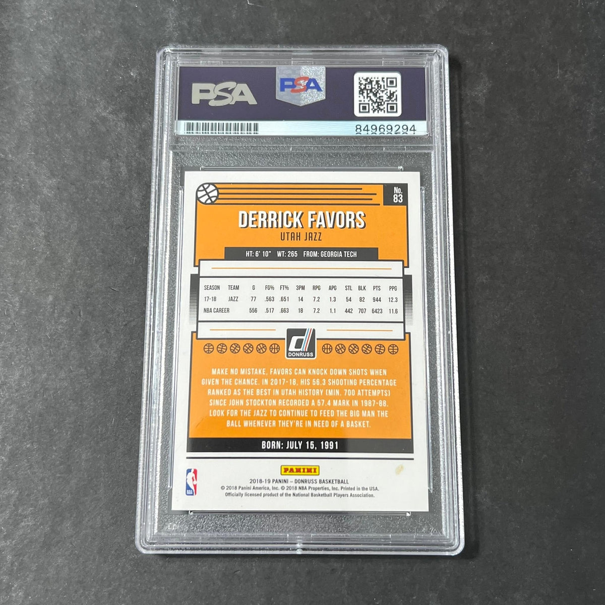 2018-19 Panini Donruss #83 Derrick Favors Signed Card AUTO 10 PSA Slabbed Jazz