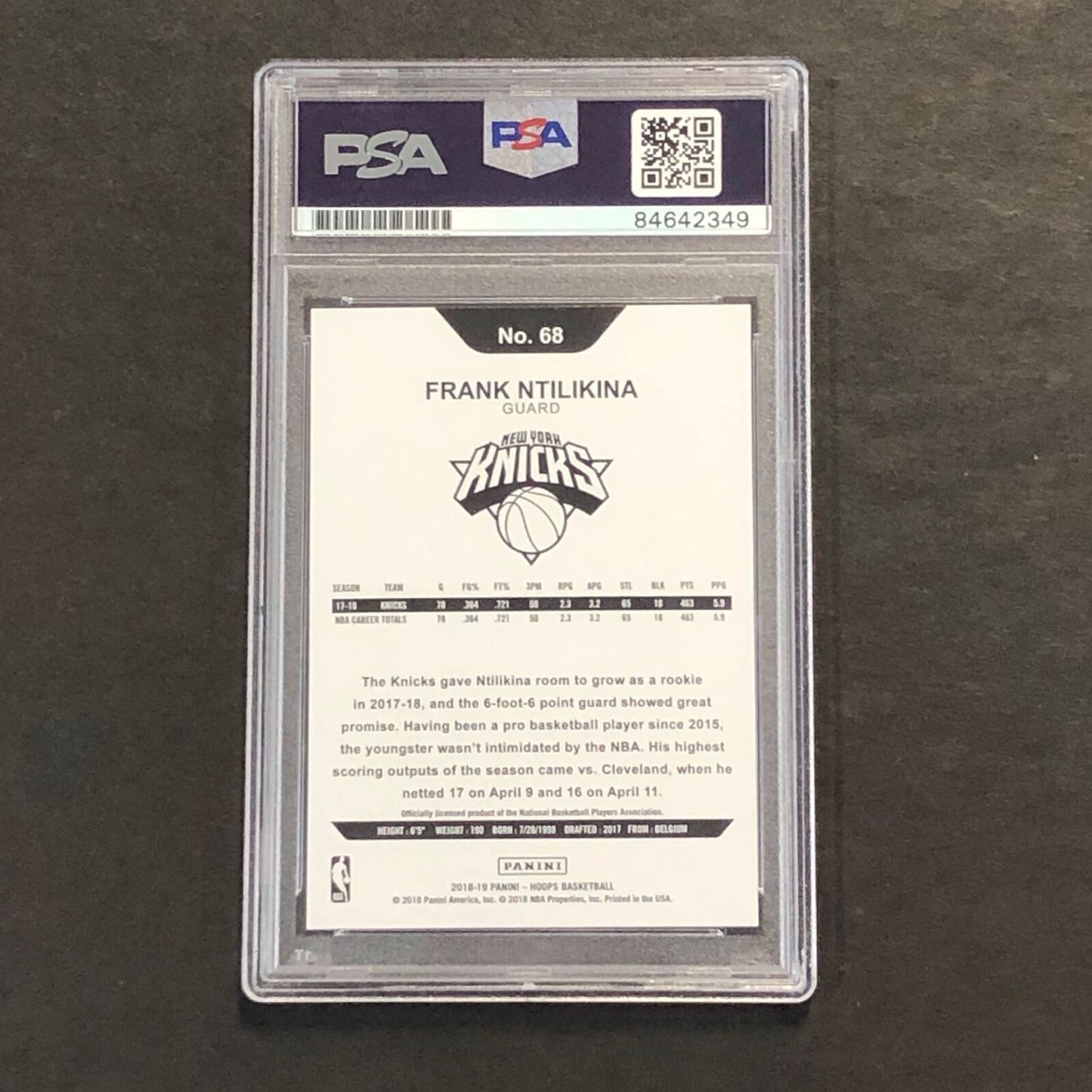 2018-19 NBA Hoops #68 Frank Ntilikina Signed Card AUTO PSA Slabbed Knicks