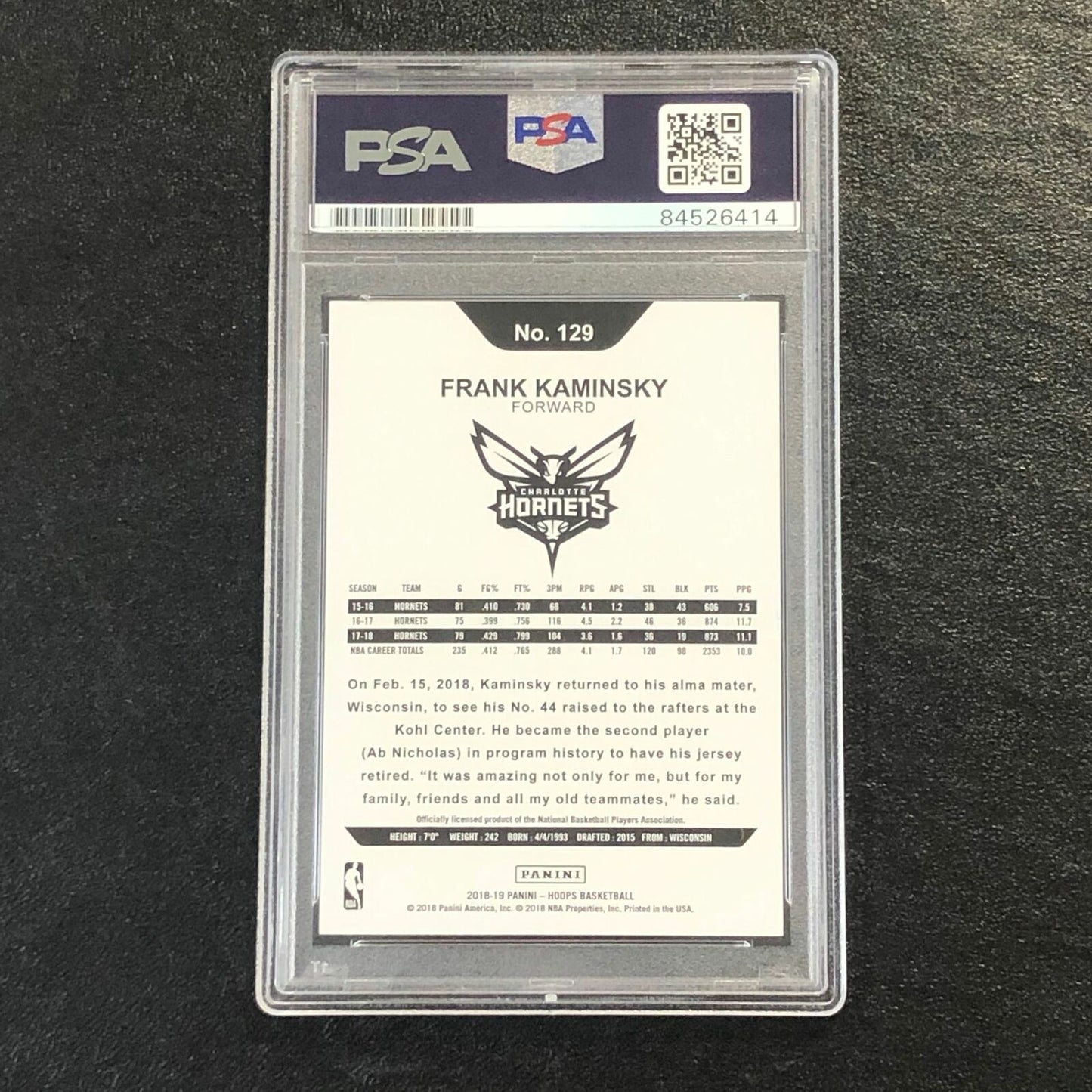 2018-19 NBA Hoops #129 Frank Kaminsky Signed Card AUTO PSA Slabbed Hornets