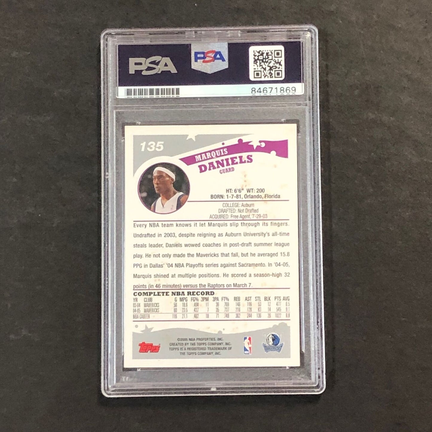 2005-06 Topps First Edition #135 Marquis Daniels Signed Card PSA Slabbed Maveric