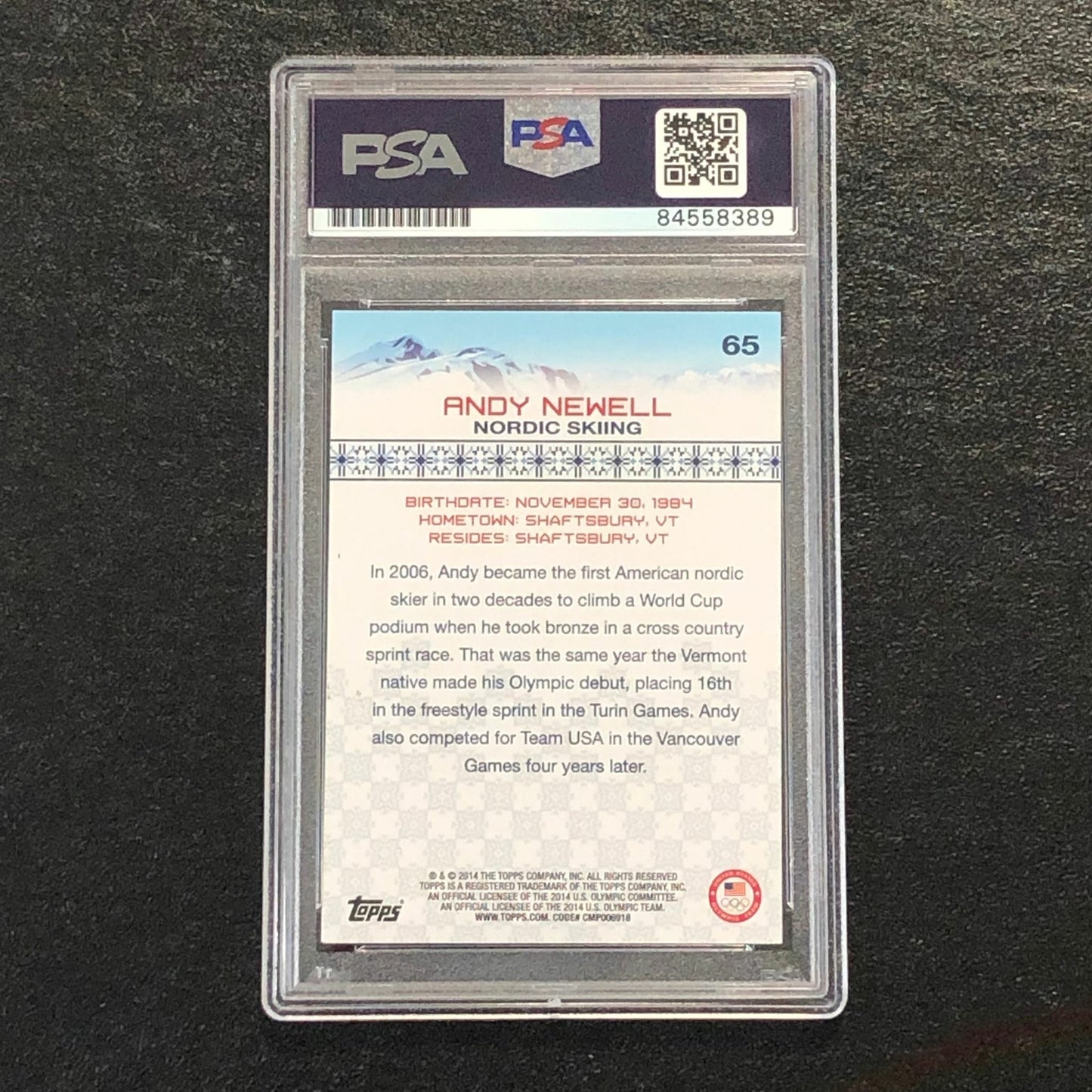2014 Topps U.S. Winter Olympic #65 Andy Newell Signed Card PSA Slabbed Auto Skii