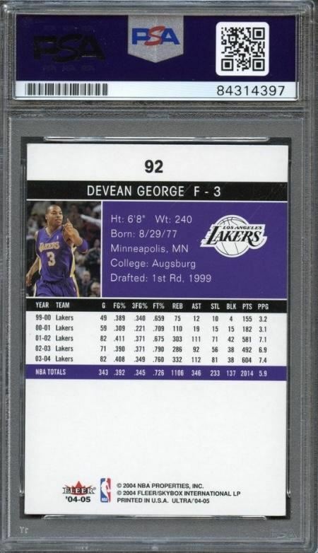 2004-05 Fleer Ultra #92 Devean George Signed Card AUTO PSA Slabbed