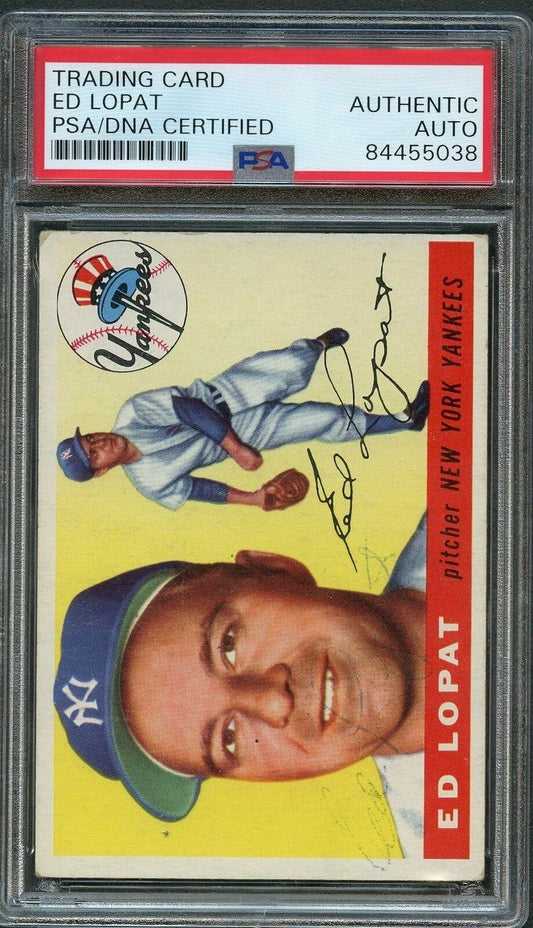 1955 Topps #109 Ed Lopat Signed Card PSA Slabbed Auto Yankees