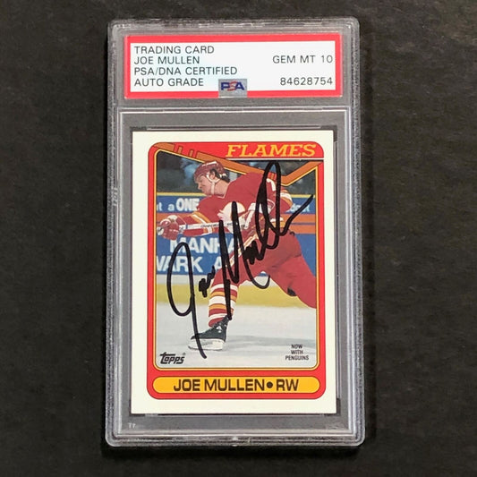 1990-91 Topps #218 Joe Mullen Signed Card AUTO 10 PSA Slabbed Flames