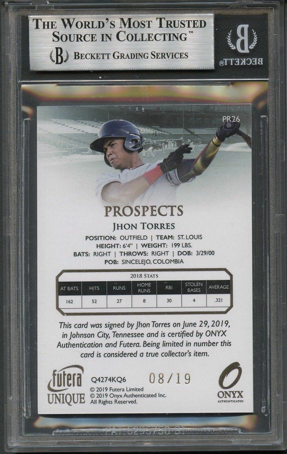 2019 Futera Unique Jhon Torres Signed AUTO BAS BGS Beckett Slabbed Autographed
