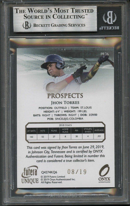 2019 Futera Unique Jhon Torres Signed AUTO BAS BGS Beckett Slabbed Autographed