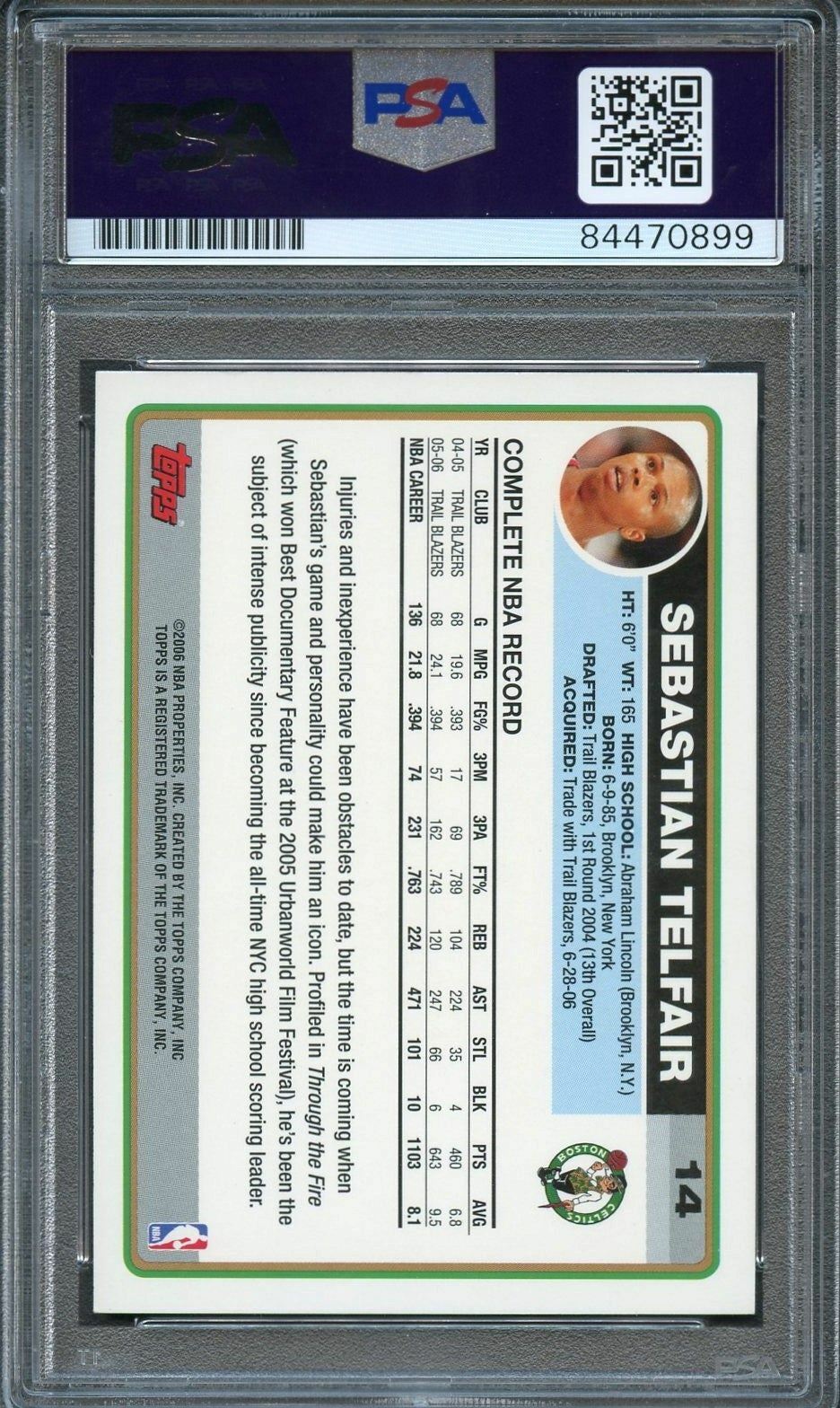 2006-07 Topps #14 Sebastian Telfair Signed Card AUTO 10 PSA/DNA Slabbed Boston C