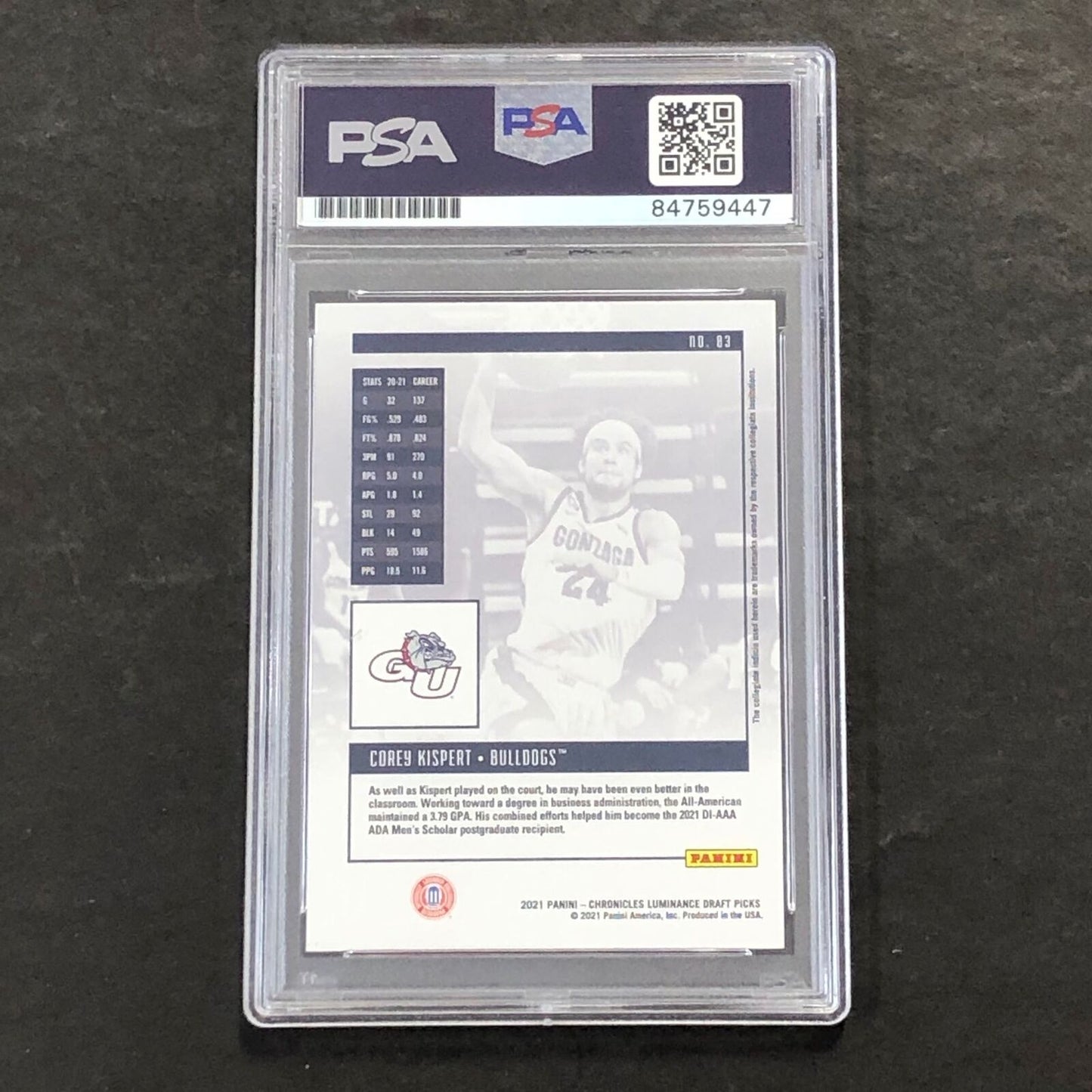 2021-22 Chronicles Luminance #83 COREY KISPERT Signed Card AUTO PSA Slabbed Gonz
