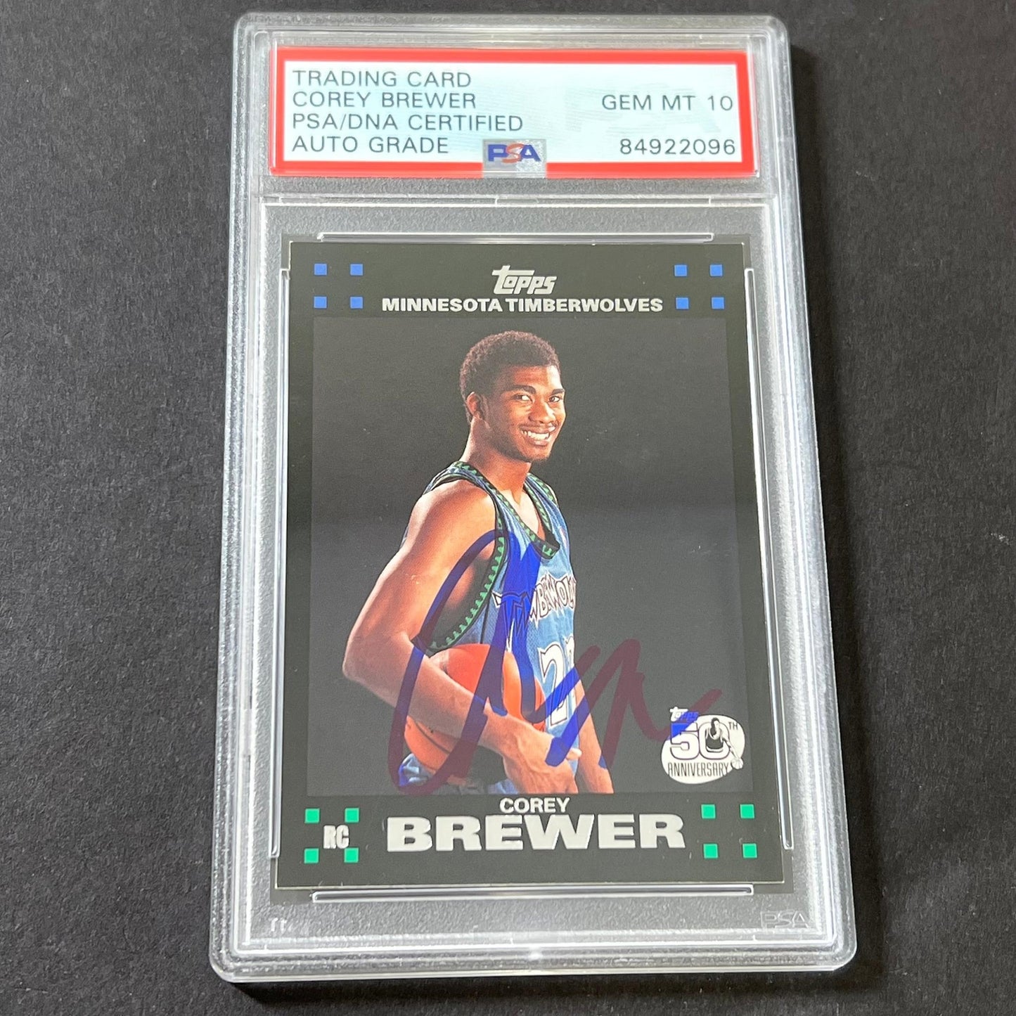 2007-08 Topps 50th Anniversary #117 Corey Brewer Signed Card AUTO GRADE 10 PSA S
