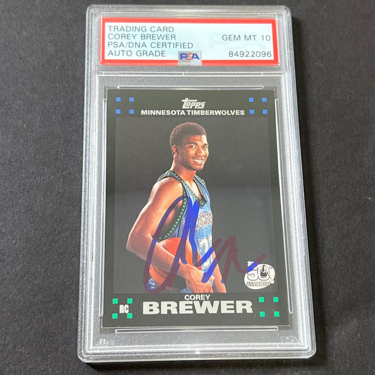 2007-08 Topps 50th Anniversary #117 Corey Brewer Signed Card AUTO GRADE 10 PSA S