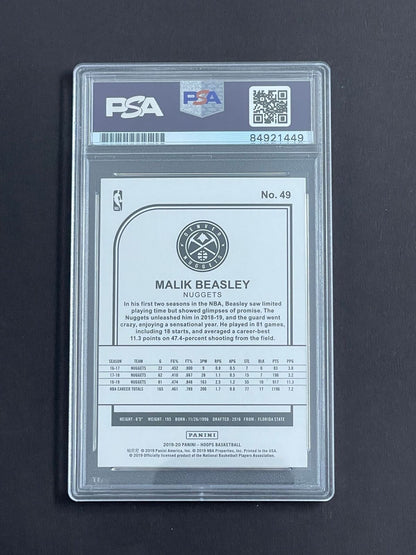 2019-20 NBA Hoops #49 Malik Beasley Signed Card Auto Grade 10 PSA Slabbed Lakers