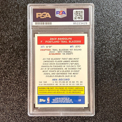 2004-05 Topps Bazooka #15 Zach Randolph Signed Card Auto PSA Slabbed Trailblazer