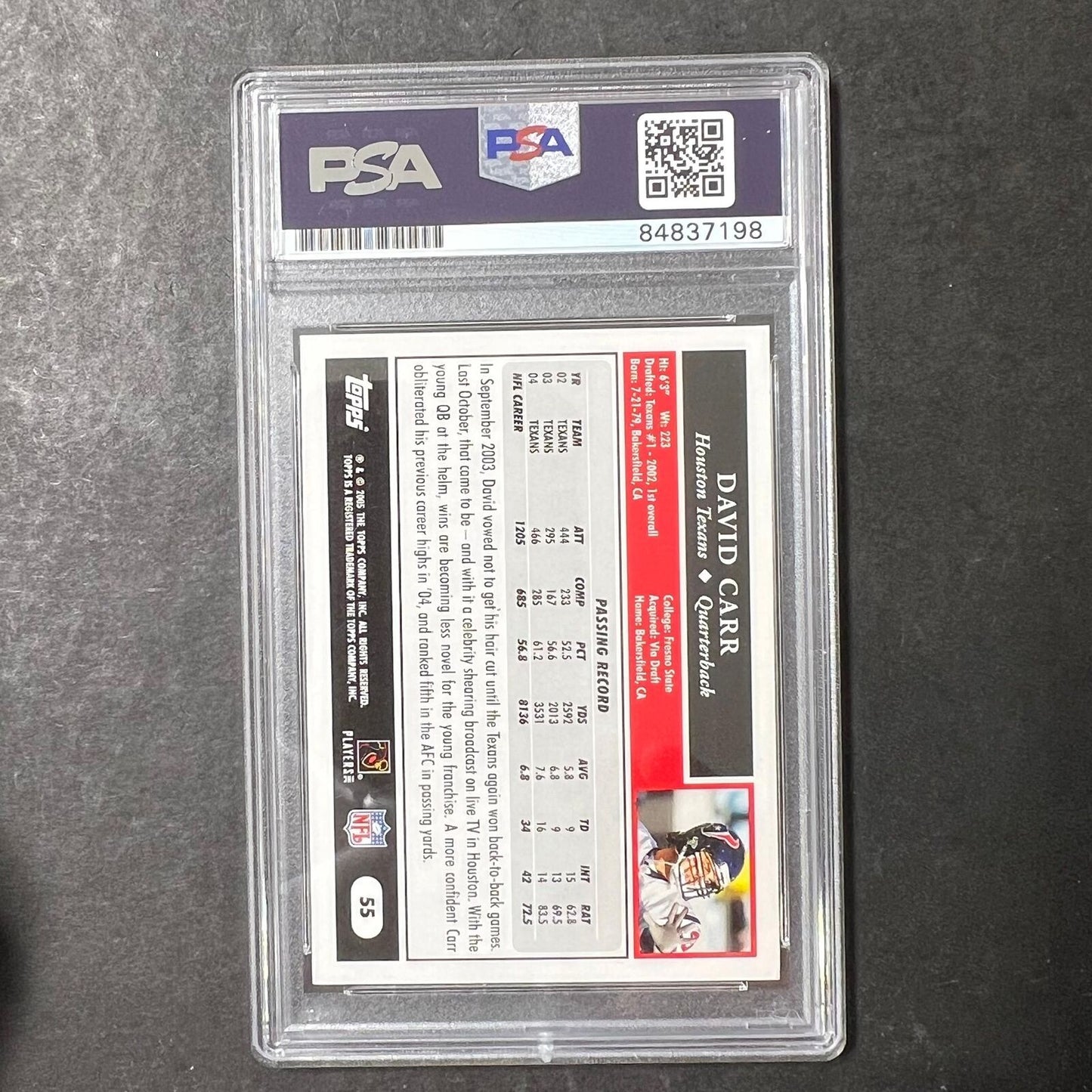 2005 Topps #55 David Carr Signed Card PSA Slabbed AUTO Texans