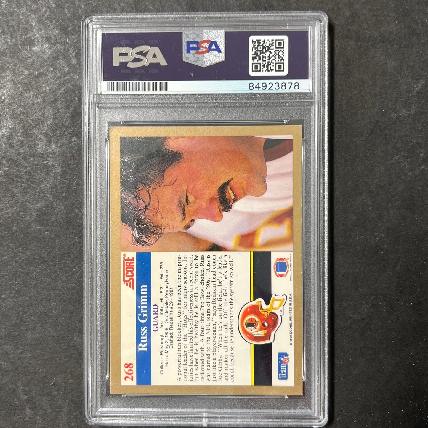 1991 Score #268 Russ Grimm Signed Card AUTO PSA Slabbed Washington