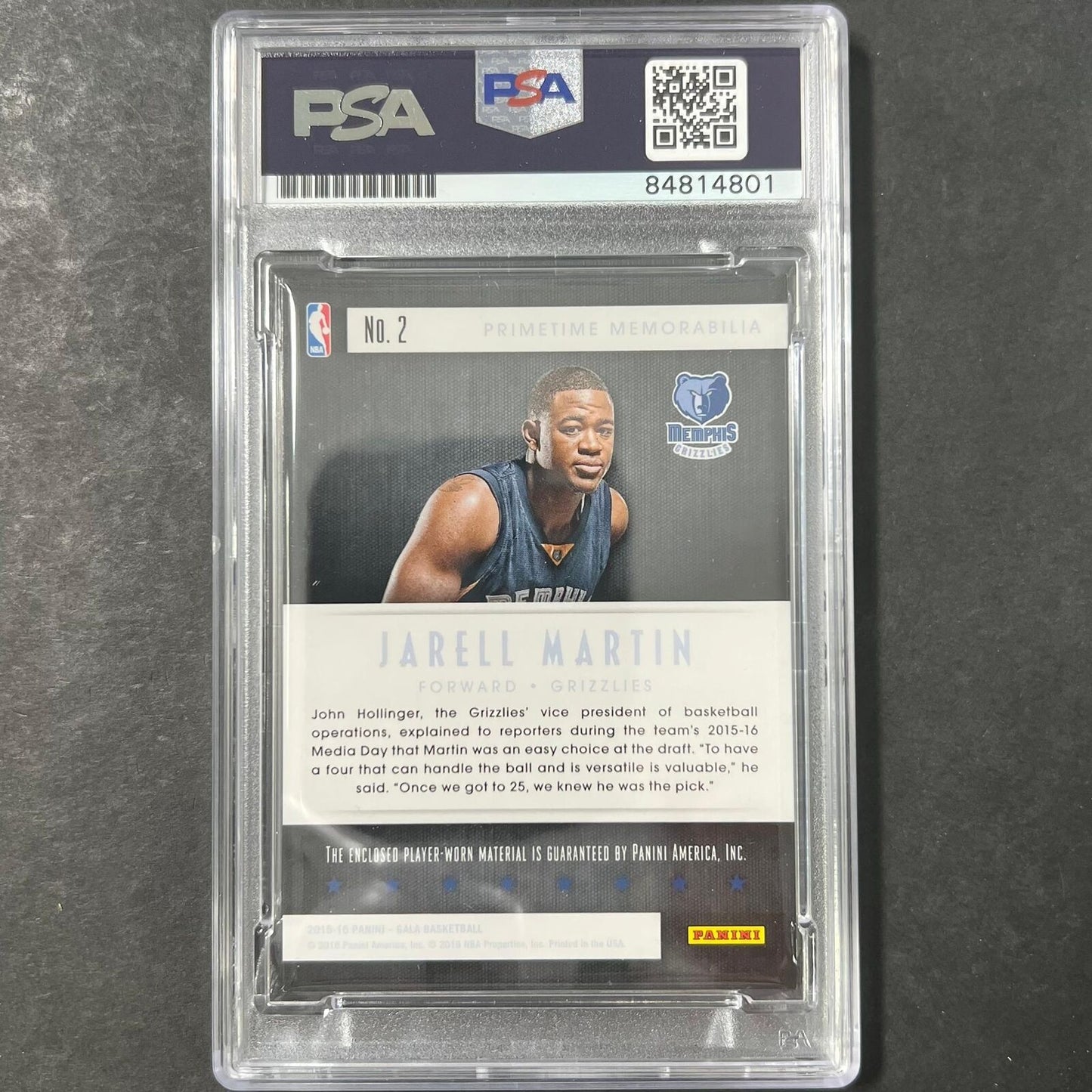 2015 Panini Gala Coming Attractions #2 27/60 Jarell Martin Signed Auto PSA Slabb