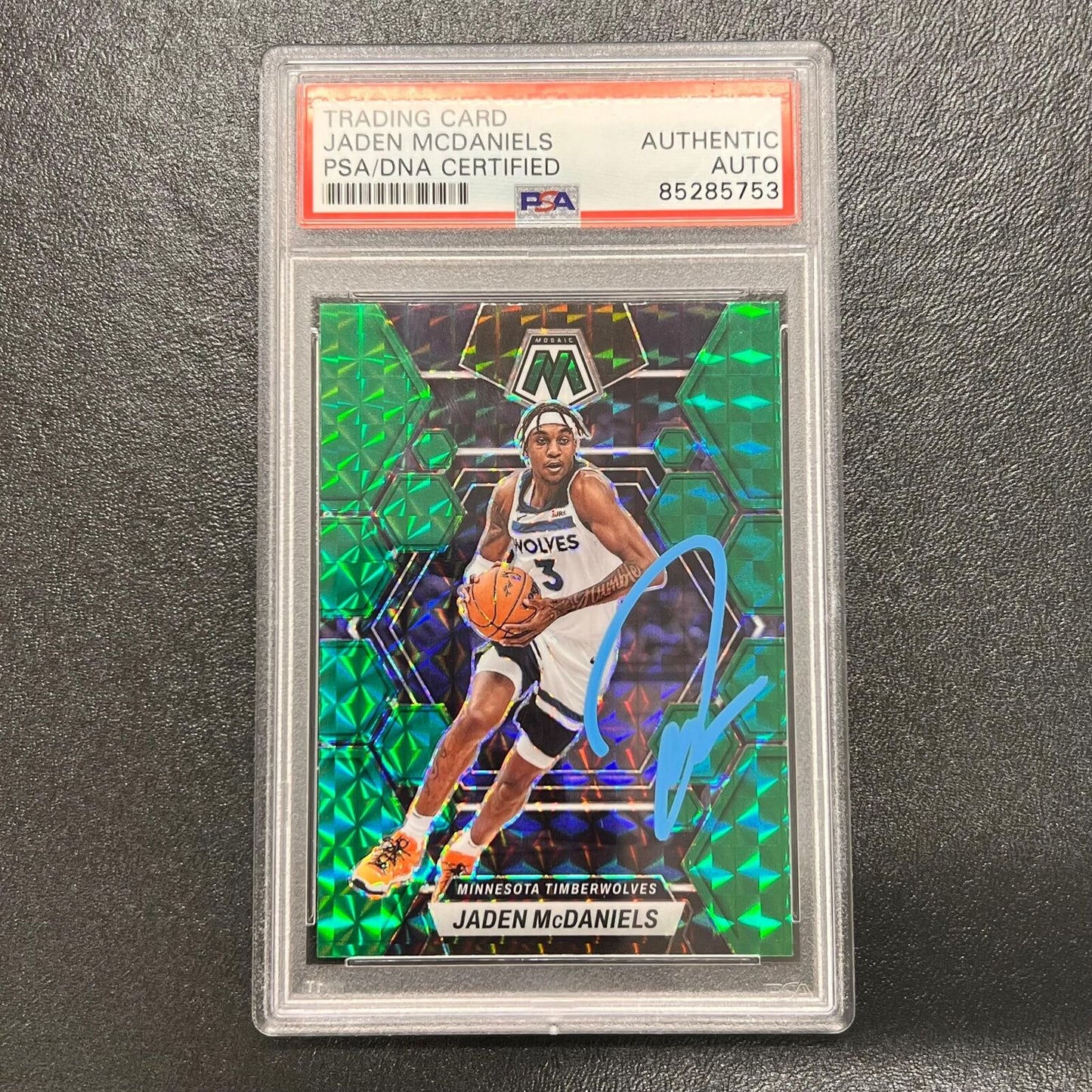 2022-23 Panini Mosaic #58 Jaden McDaniels Signed Card AUTO PSA/DNA Slab Timbe