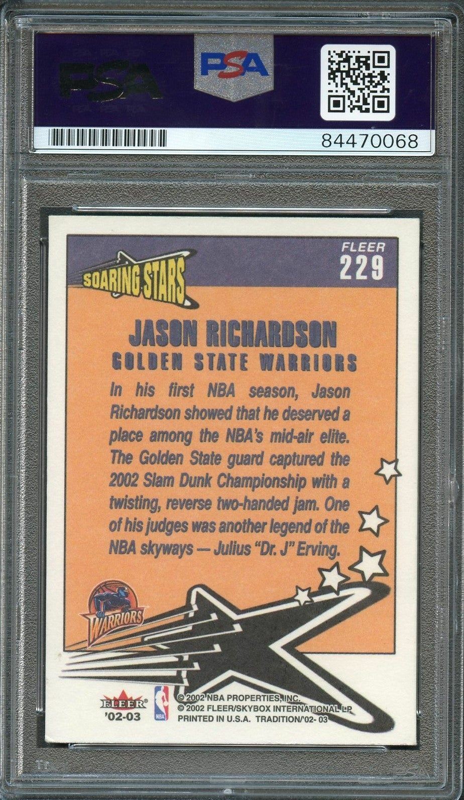 2002-03 Fleer Tradition #229 Jason Richardson Signed Card AUTO PSA Slabbed Warri