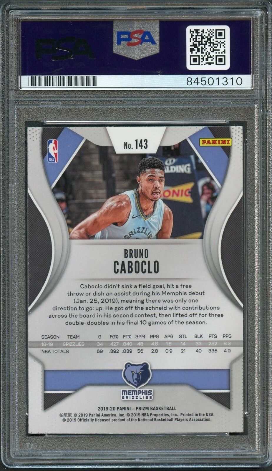 2019-20 Panini Prizm #143 Bruno Caboclo Signed Card AUTO PSA/DNA Slabbed Grizzli
