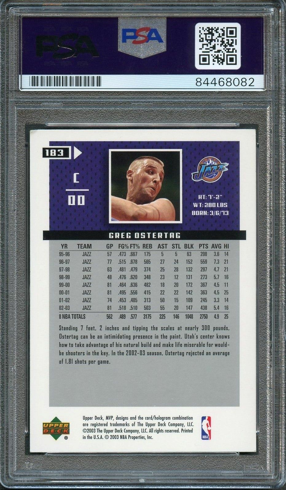 2003-04 Upper Deck MVP #183 Greg Ostertag Signed Card AUTO PSA Slabbed Jazz