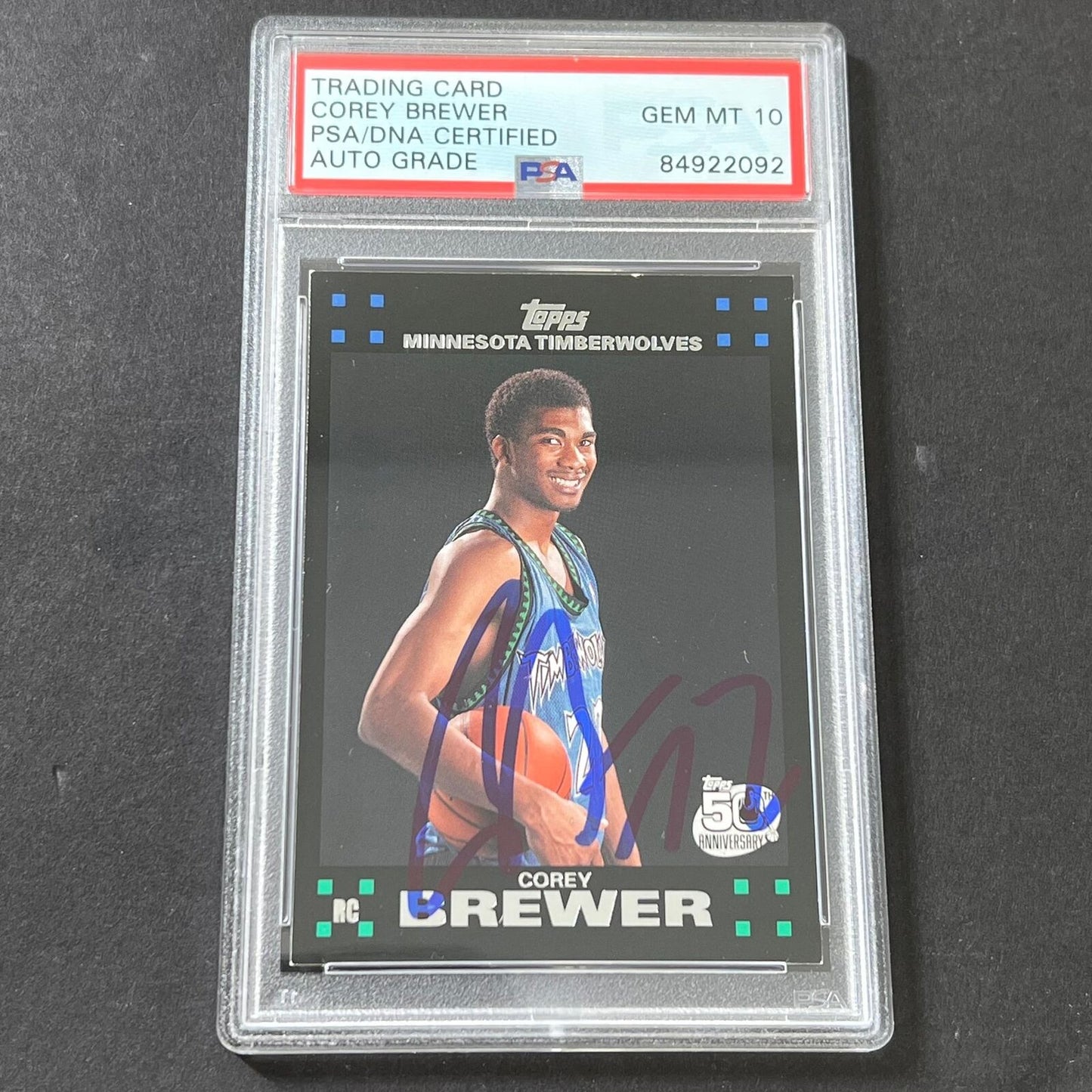 2007-08 Topps 50th Anniversary #117 Corey Brewer Signed Card AUTO GRADE 10 PSA S