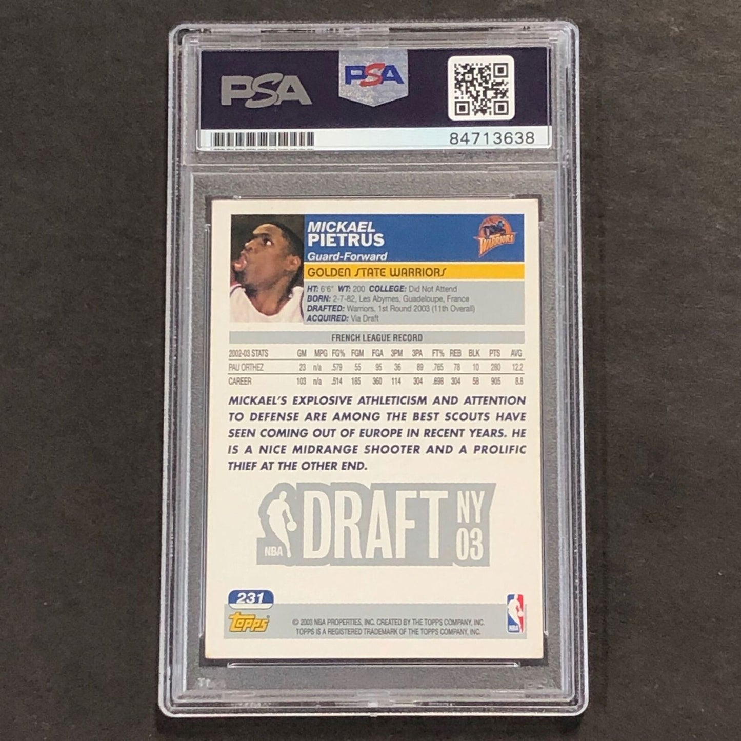 2003-04 Topps #231 Mickael Pietrus Signed Card AUTO PSA Slabbed