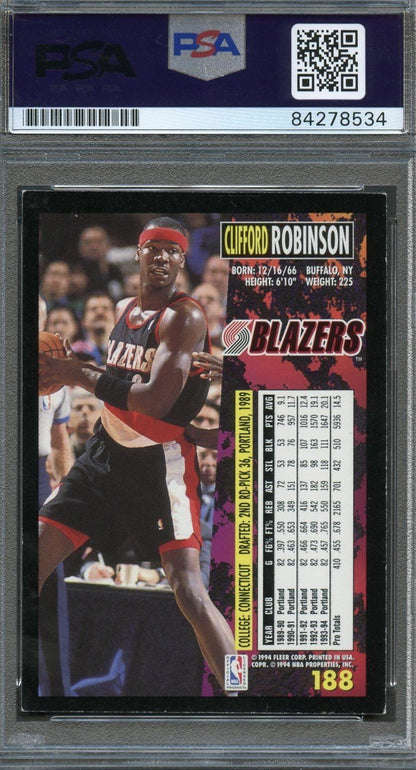 1994 Fleer #188 Clifford Robinson Signed Card AUTO PSA Slabbed Trail Blazers