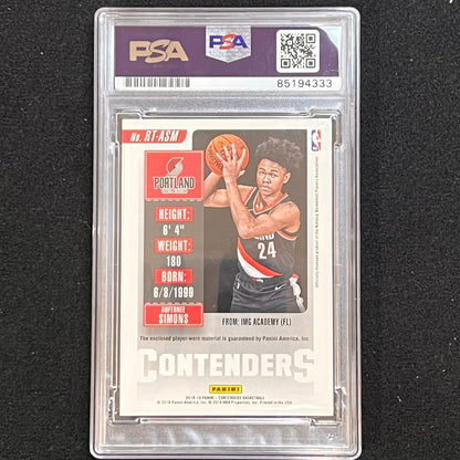 2018-19 Panini Contenders Rookie Ticket #RT-ASM ANFERNEE SIMONS Signed Rookie Ca