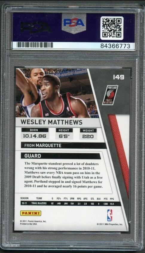 2010-11 Panini Season Update #149 Wesley Matthews Signed Card AUTO PSA Slabbed