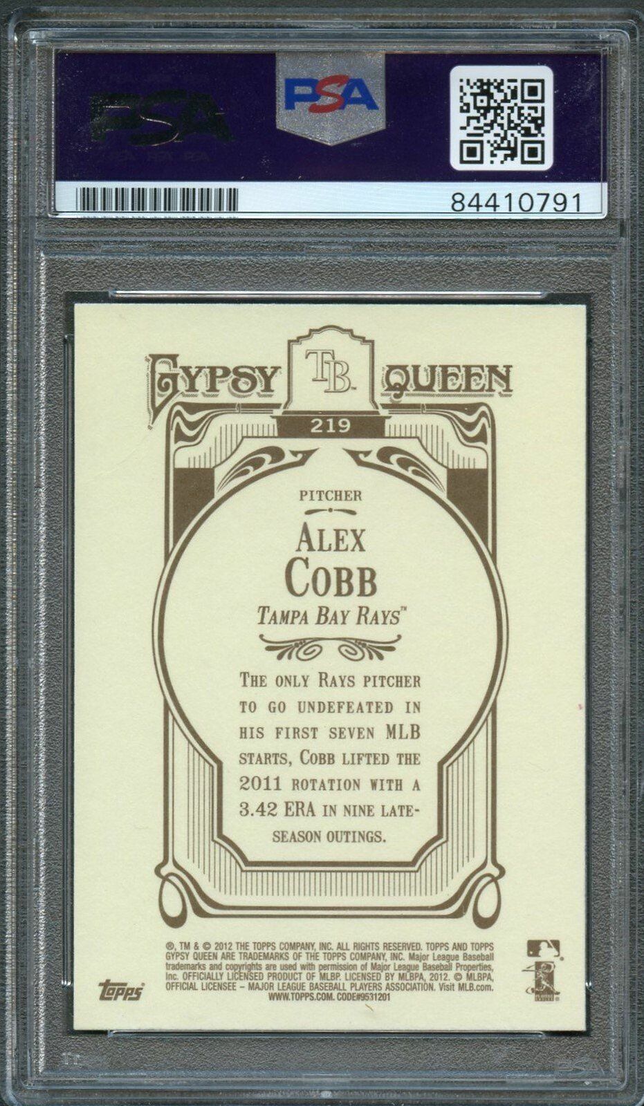 2012 Topps Gypsy Queen #219 Alex Cobb Signed Card PSA Slabbed AUTO 10 Rays