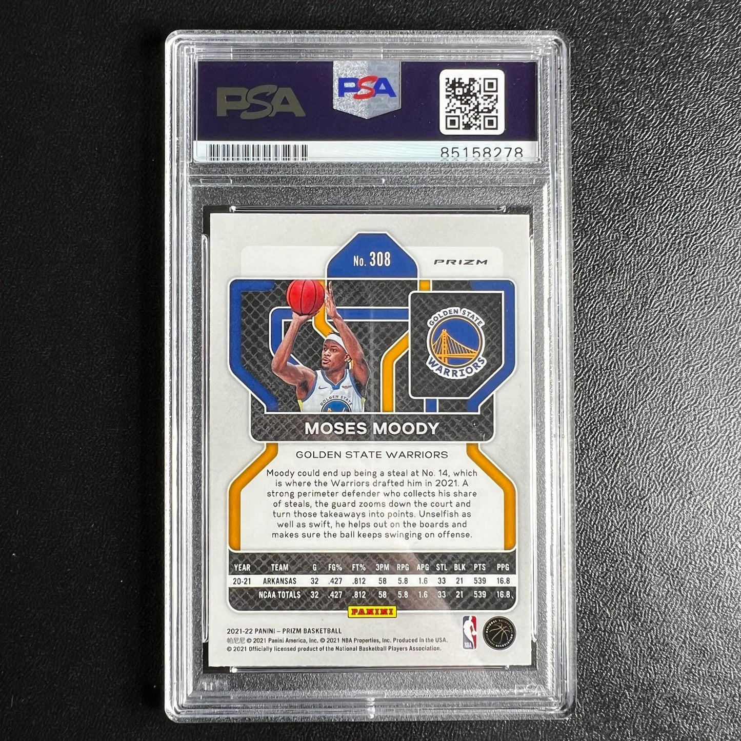 2021-22 Panini Prizm #308 Moses Moody Signed Card AUTO 10 PSA Slabbed RC Arkansa