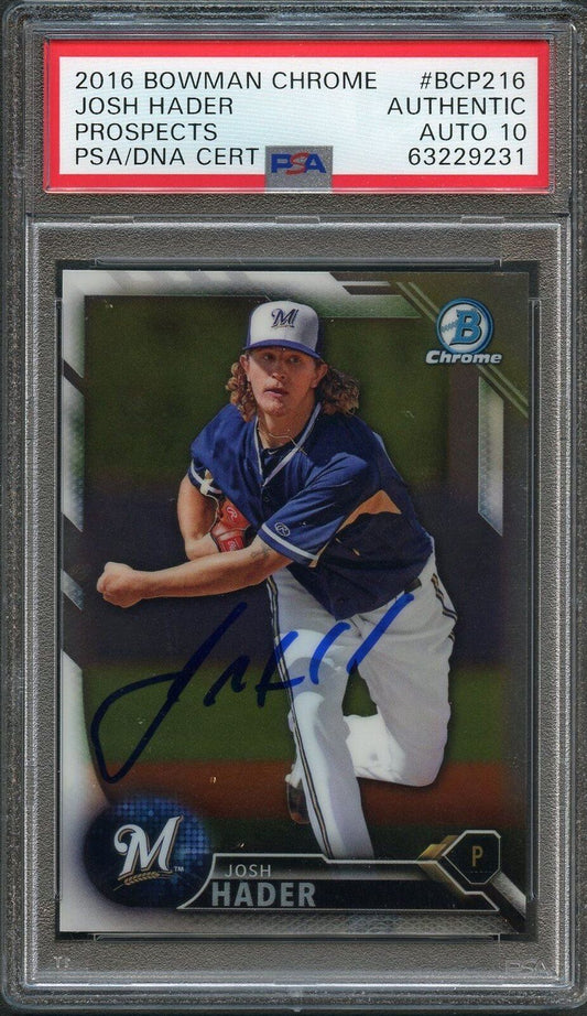 2016 Bowman Chrome Prospects #BCP216 Josh Hader Signed Card PSA Slabbed Auto Gra