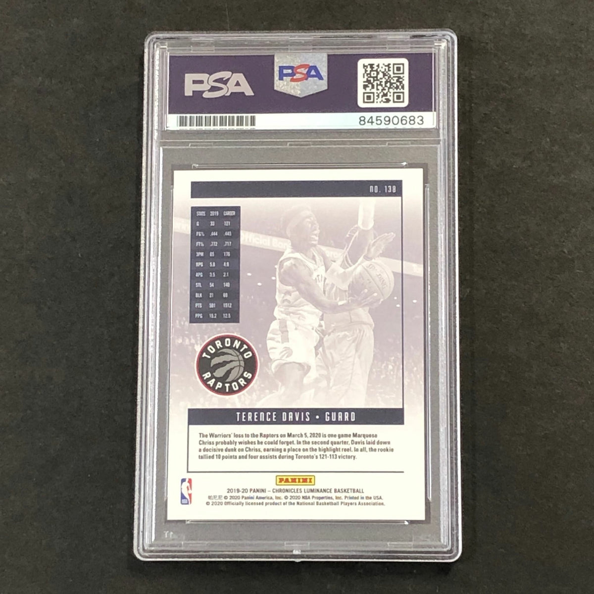 2019-20 Chronicles Luminance #138 Terrence Davis Signed Card AUTO PSA Slabbed RC