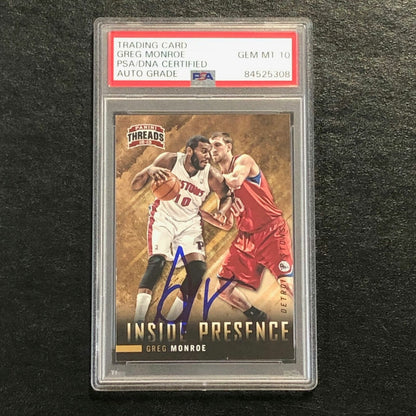 2012-13 Panini Threads Inside Presence #11 Greg Monroe Signed Card AUTO 10 PSA S