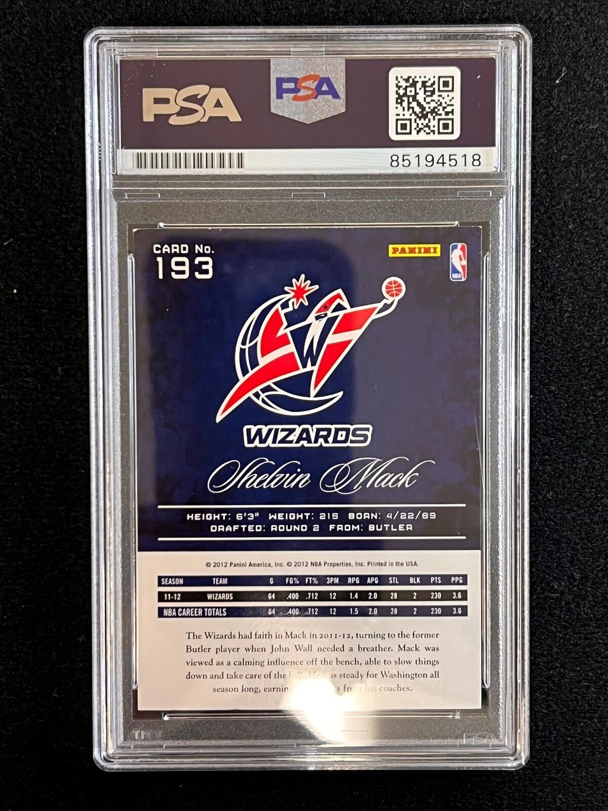 2012-13 Panini Prestige #193 Shelvin Mack Signed Card AUTO PSA Slabbed Wizards