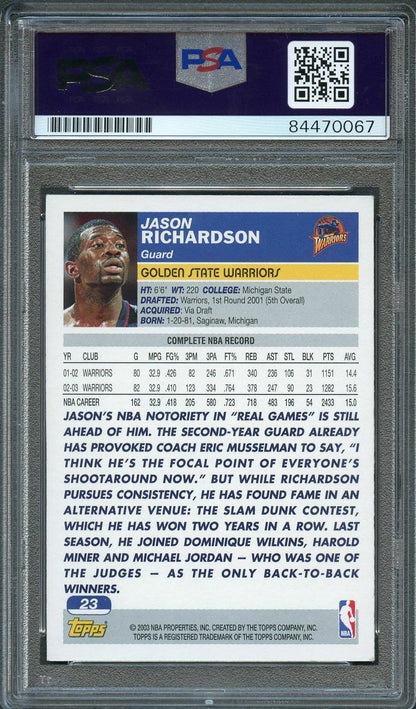 2003-04 Topps Basketball #23 Jason Richardson Signed Card AUTO PSA Slabbed Warri