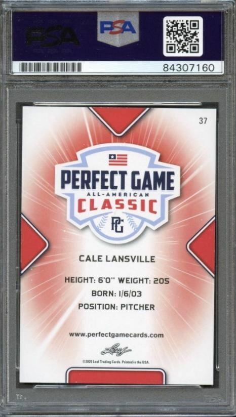 2020 Leaf Perfect Game Cale Lansville Signed Card AUTO PSA Slabbed