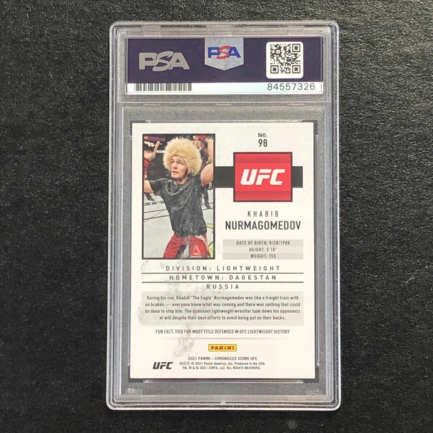 2021 Panini Score #98 Khabib Nurmagomedov Signed Card AUTO PSA Slabbed