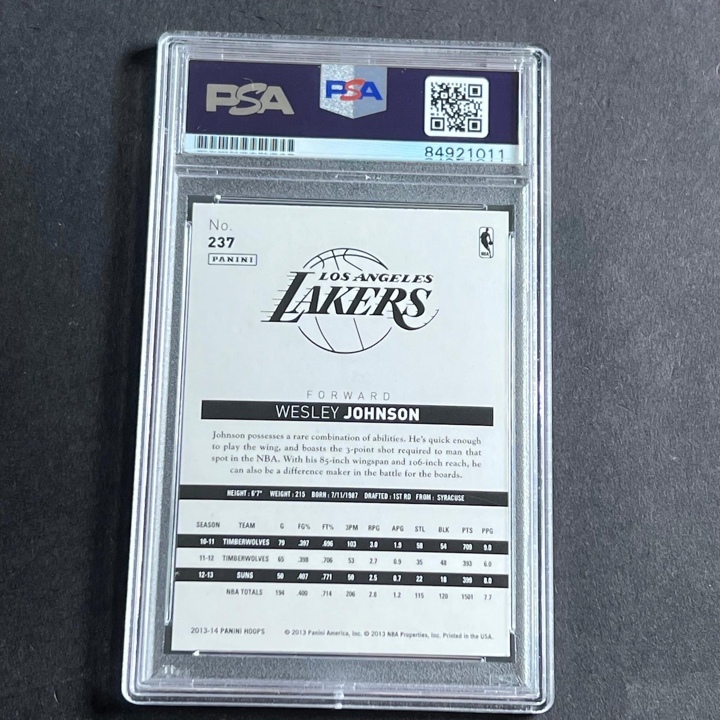 2013-14 Panini Hoops #237 Wesley Johnson Signed Card Auto PSA Slabbed