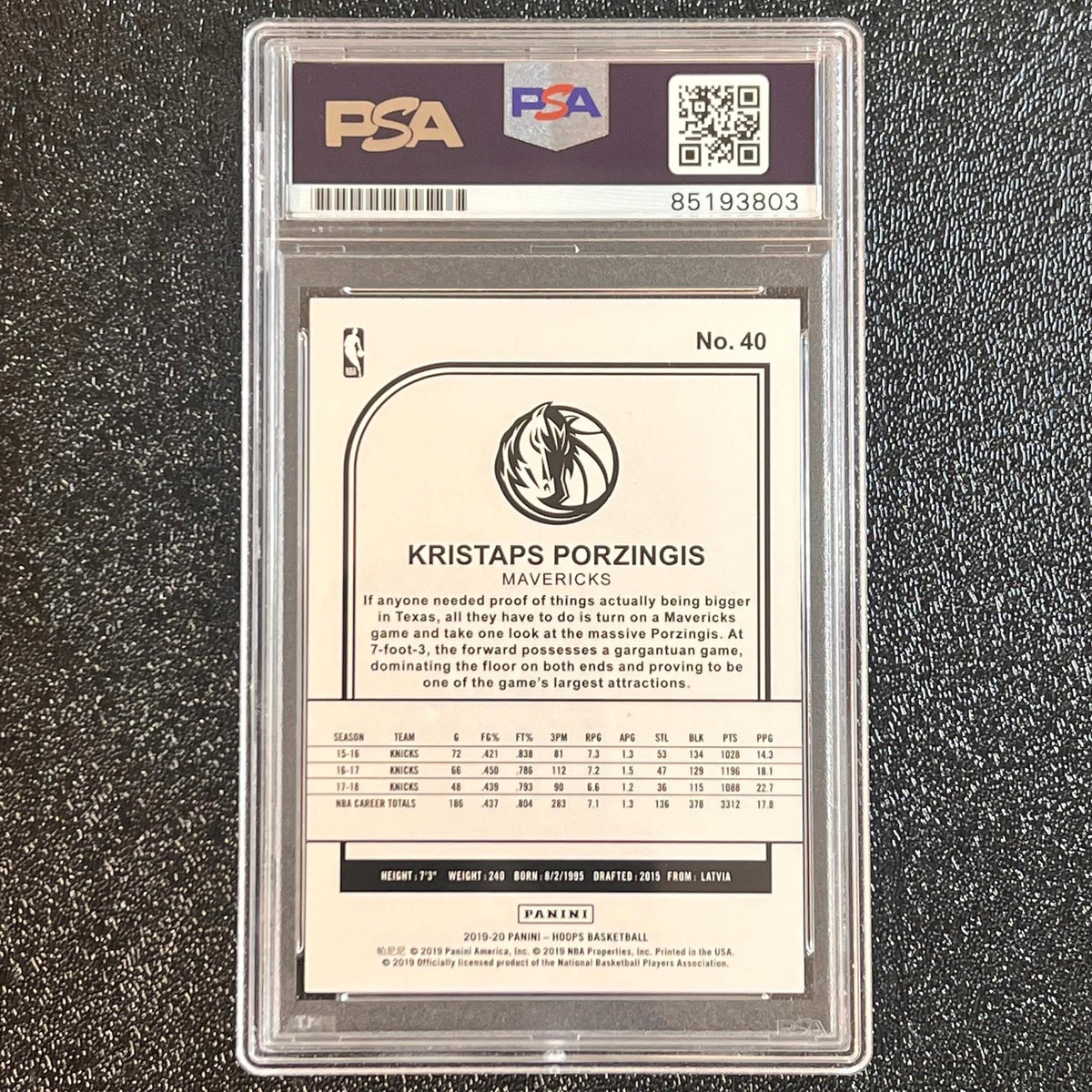 2019-20 Panini Hoops #40 Kristaps Porzingis Signed Card AUTO 10 PSA Slabbed Mave