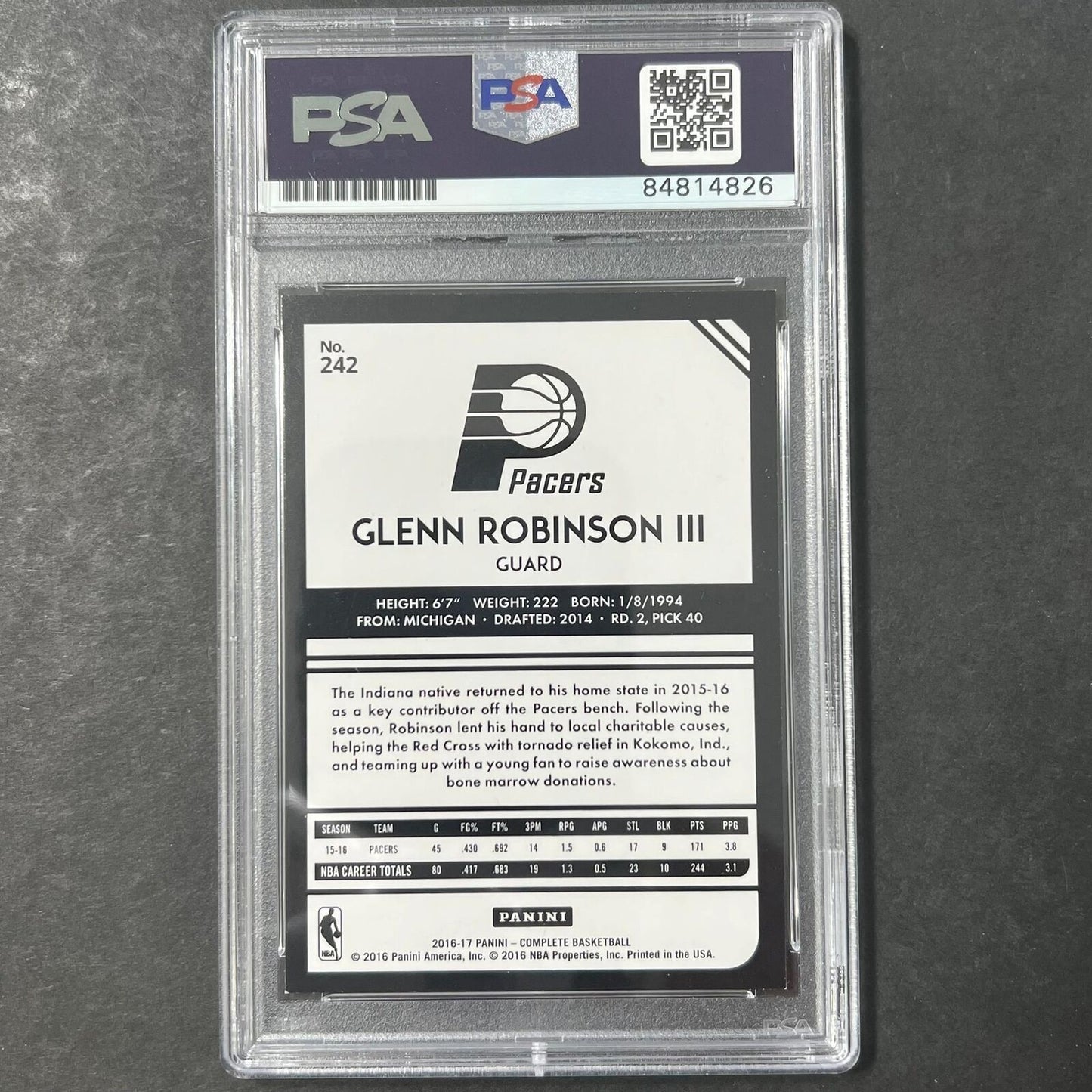 2016-17 Panini Complete #242 Glenn Robinson III Signed Card AUTO 10 PSA Slabbed