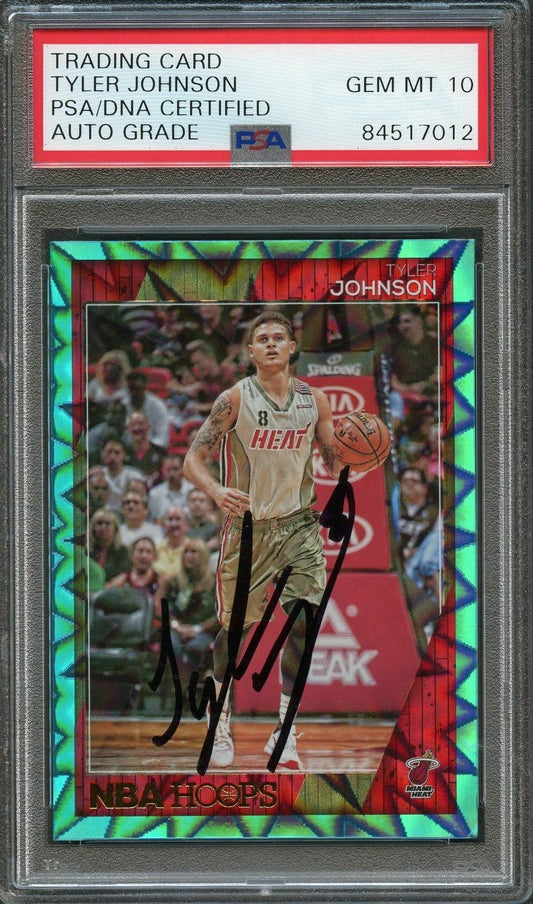 2016-17 NBA Hoops Green #188 Tyler Johnson Signed Card AUTO 10 PSA Slabbed Heat