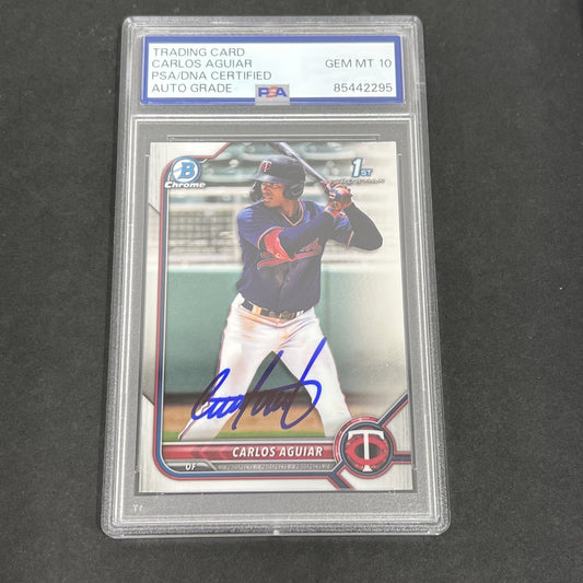 2022 Bowman Chrome Prospects #BCP-1 Carlos Aguiar signed card PSA Auto 10