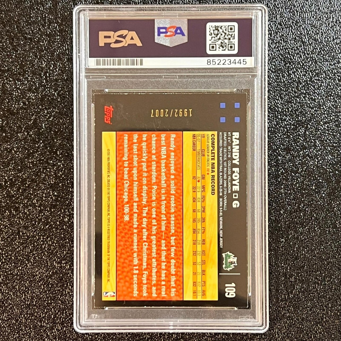 2007-08 Topps Basketball #109 Randy Foye Signed Card AUTO PSA Slabbed RC Minneso