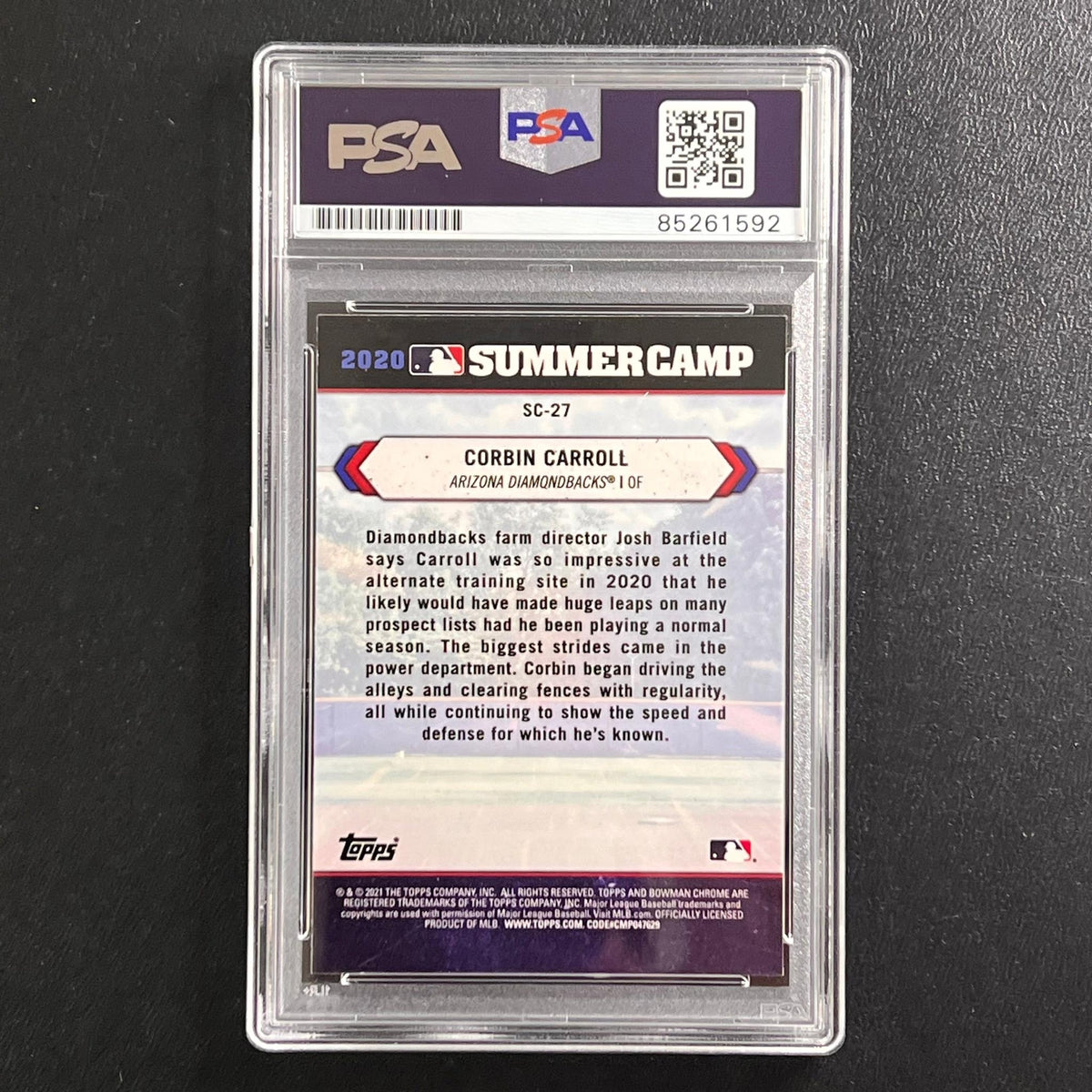 2020 Topps Bowman Chrome Summer Camp #SC-27 Corbin Carroll Signed Card PSA/DNA A