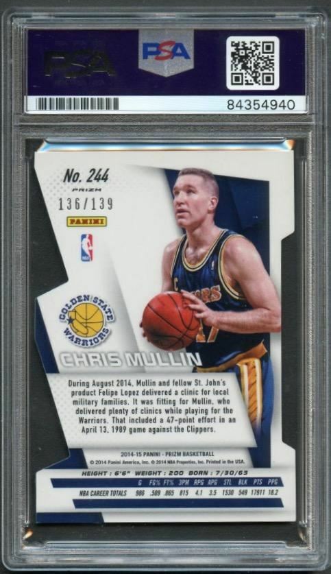 2014-15 Prizm Orange Die-Cut #244 Chris Mullin Signed Card AUTO Grade 10 PSA Sla